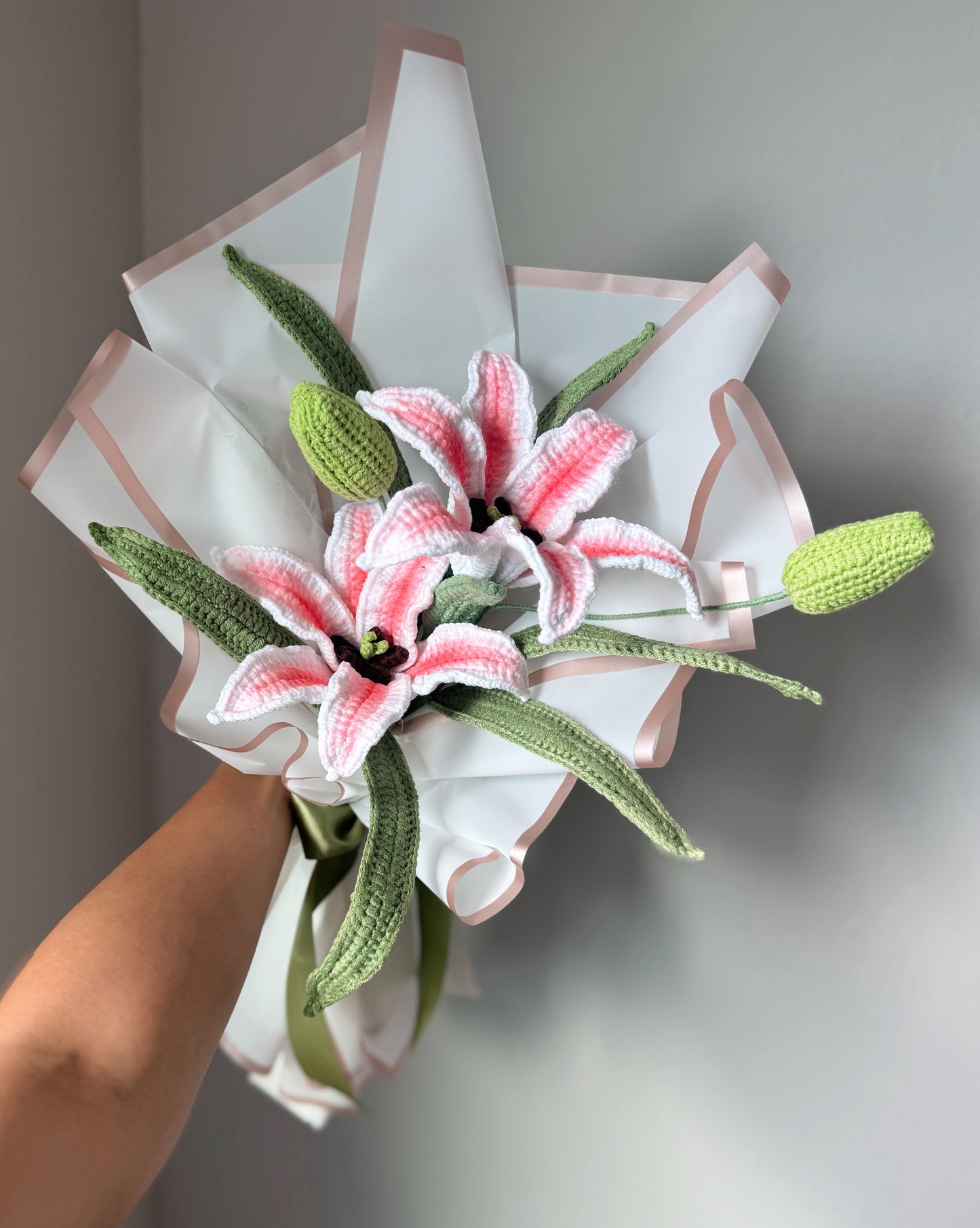 White Lily Garden Bouquet – Crochet Flower Arrangement