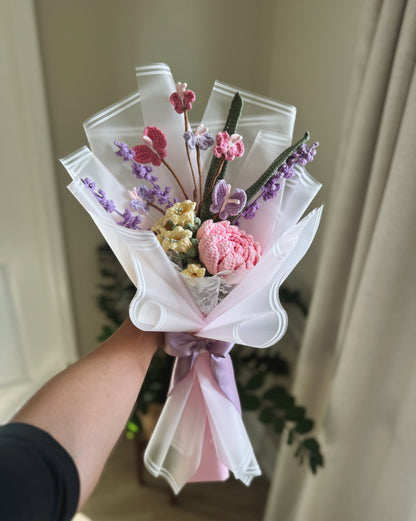 Butterfly Garden Sonata – Handcrafted Crochet Dahlia, Harebell & Lavender Bouquet 🦋�