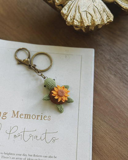 Sunflower Shell Turtle Amigurumi Crochet Keychain