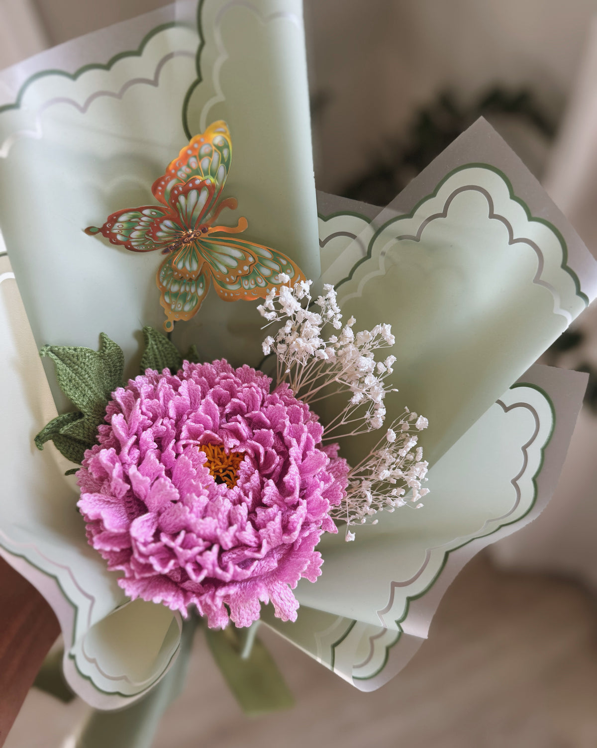 Petals of Poetry – Luxury Handcrafted Pink Crochet Peony Bouquet �