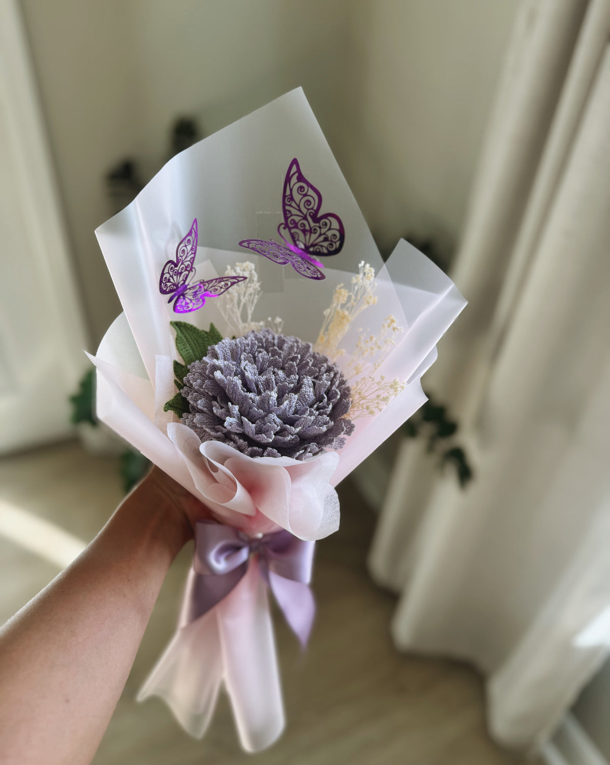 Lilac Reverie – Luxury Handcrafted Crochet Peony & Butterfly Bouquet 💜�