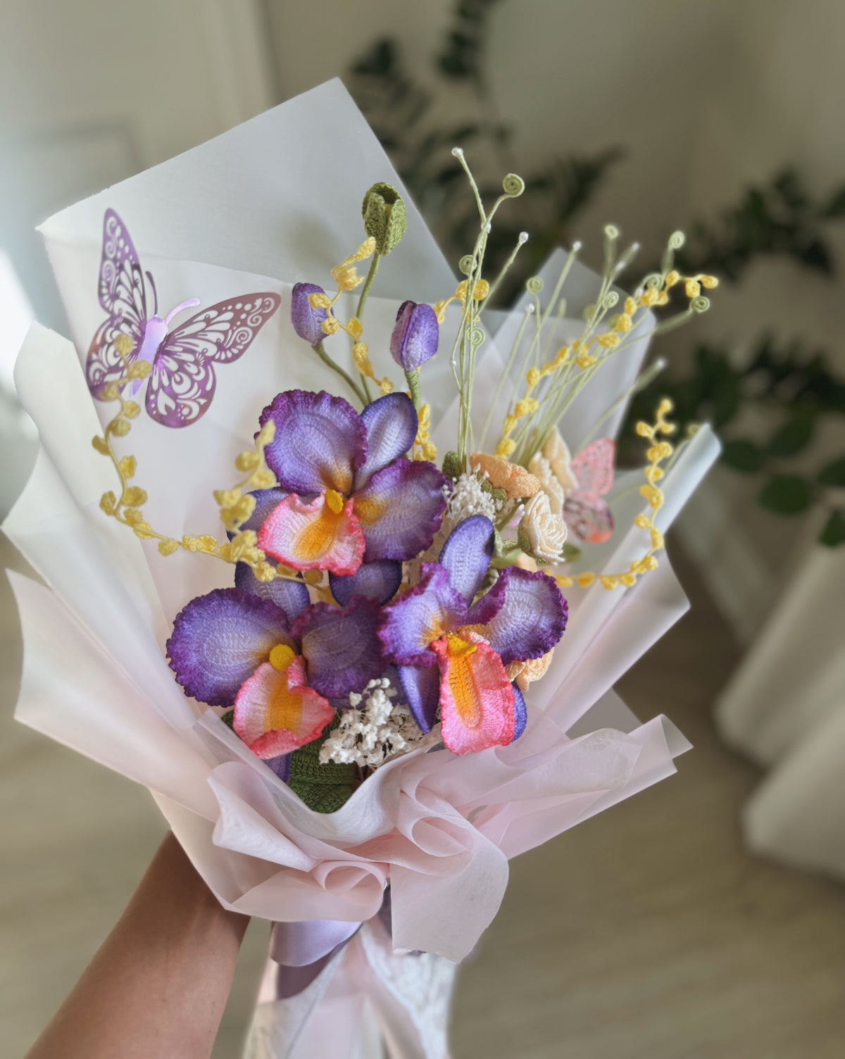 Orchid Reverie – Luxury Hand-Painted Crochet Orchid & Wildflower Bouquet 🦋�