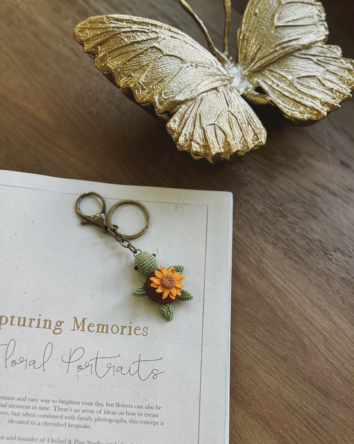 Sunflower Shell Turtle Amigurumi Crochet Keychain