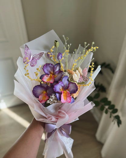 Orchid Reverie – Luxury Hand-Painted Crochet Orchid & Wildflower Bouquet 🦋�