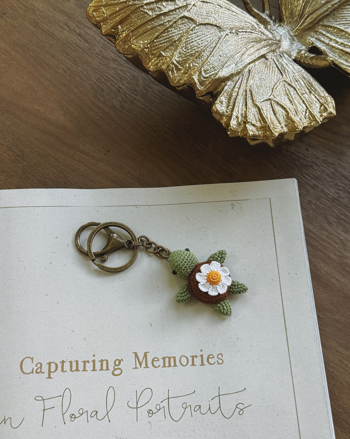 Daisy Shell Turtle Amigurumi Crochet Keychain