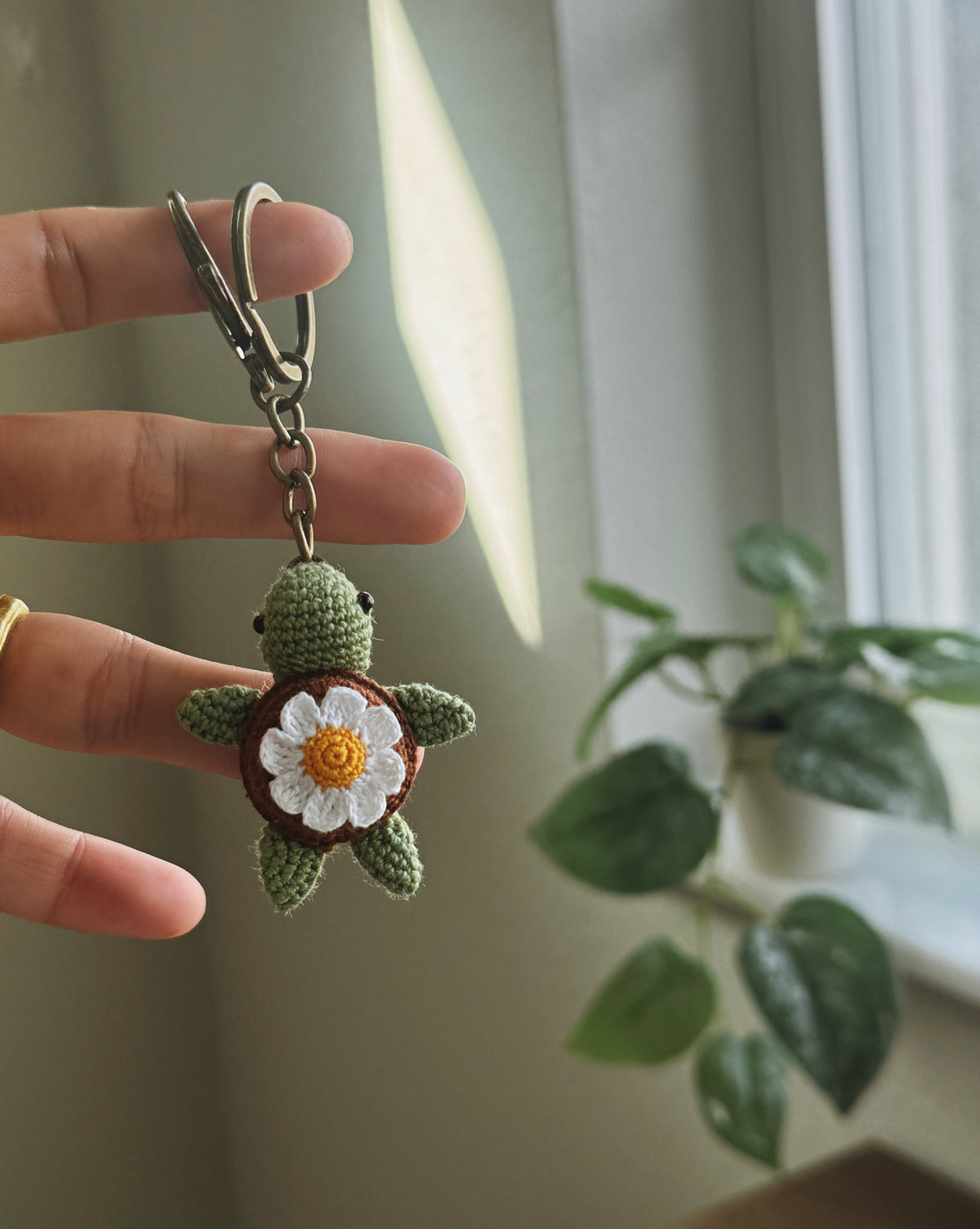 Daisy Shell Turtle Amigurumi Crochet Keychain