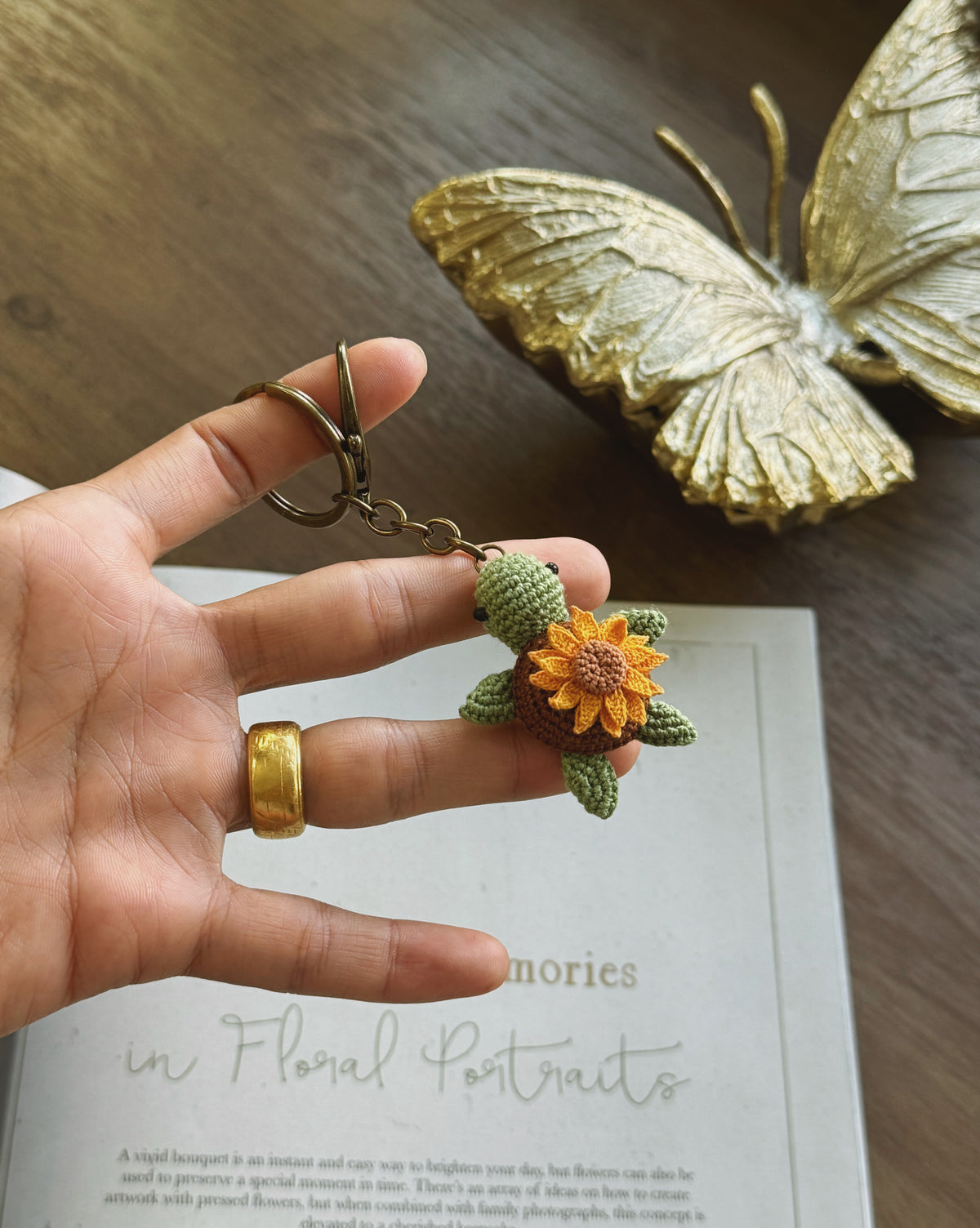 Sunflower Shell Turtle Amigurumi Crochet Keychain