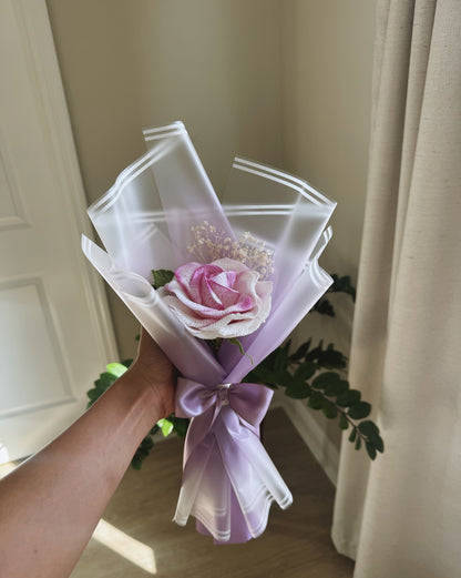A Rose to Remember | Luxury Hand-Painted Fine Yarn Crochet Rose – 4” Bloom 🌸