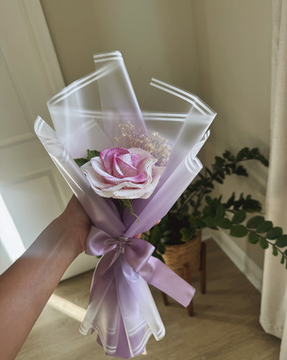 A Rose to Remember | Luxury Hand-Painted Fine Yarn Crochet Rose – 4” Bloom 🌸
