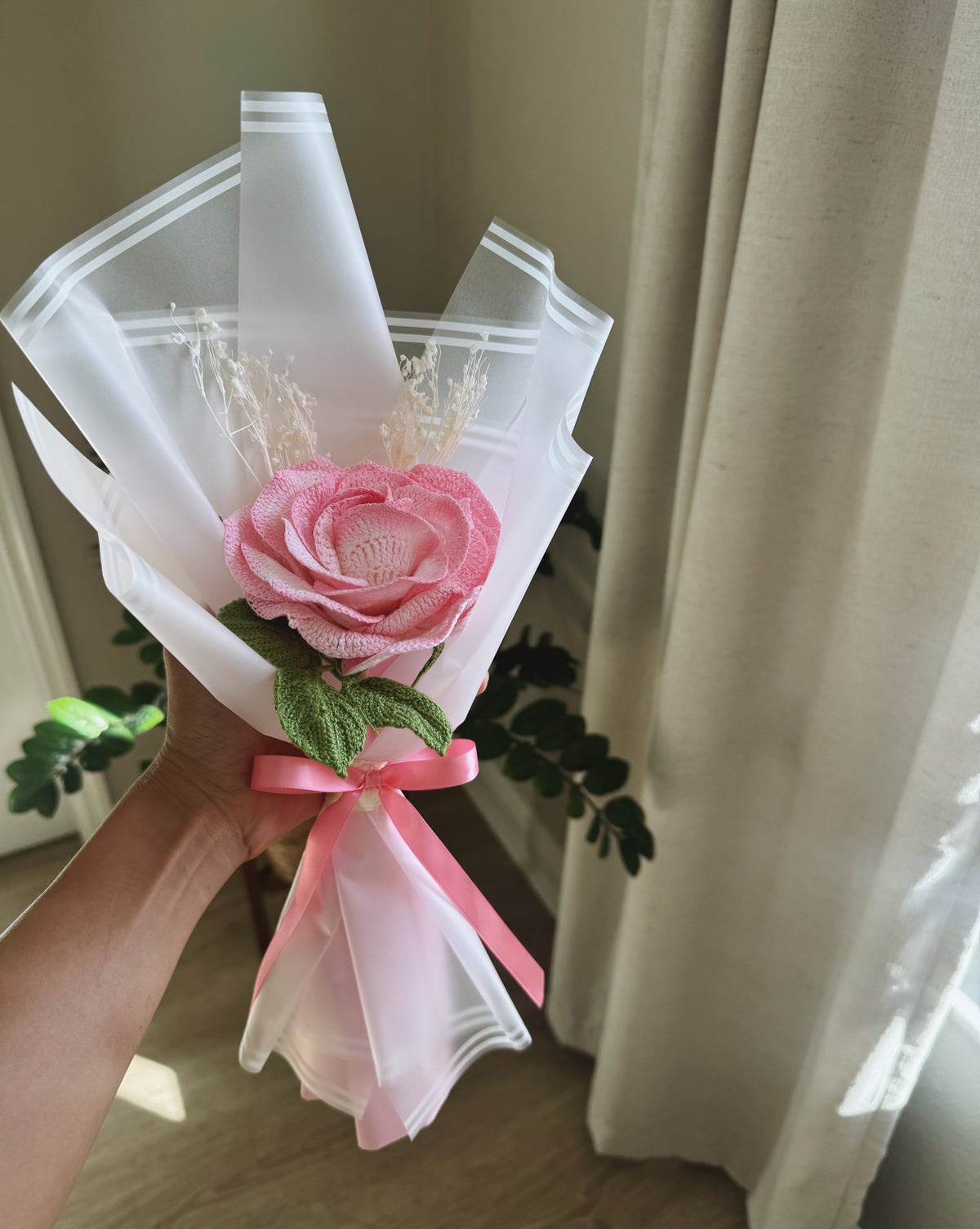 Blushing Romance | Luxury Hand-Painted Fine Yarn Crochet Rose