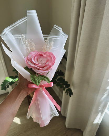 Blushing Romance | Luxury Hand-Painted Fine Yarn Crochet Rose