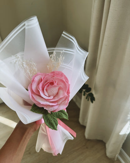 Blushing Romance | Luxury Hand-Painted Fine Yarn Crochet Rose