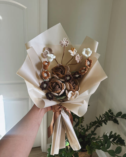Whispers of Autumn – Crochet Roses, Lily of the Valley & Butterfly Bouquet 🤎🦋